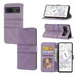 For Google Pixel 7 Embossed Striped Magnetic Buckle Horizontal Flip Phone Leather Case(Purple)