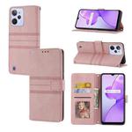 For OPPO Realme C31 4G Global Embossed Striped Magnetic Buckle Horizontal Flip Phone Leather Case(Pink)