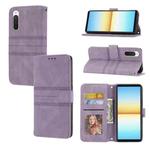 For Sony Xperia 10 IV Embossed Striped Magnetic Buckle Horizontal Flip Phone Leather Case(Purple)