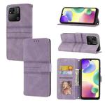 For Xiaomi Redmi 10A Embossed Striped Magnetic Buckle Horizontal Flip Phone Leather Case(Purple)
