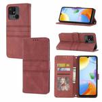 For Xiaomi Redmi 10C 4G Global Embossed Striped Magnetic Buckle Horizontal Flip Phone Leather Case(Red)