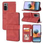 For Xiaomi Redmi 10 5G Embossed Striped Magnetic Buckle Horizontal Flip Phone Leather Case(Red)