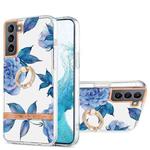 For Samsung Galaxy S22 5G Ring IMD Flowers TPU Phone Case(Blue Peony)