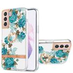 For Samsung Galaxy S21+ 5G Ring IMD Flowers TPU Phone Case(Blue Rose)