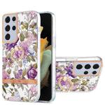 For Samsung Galaxy S21 Ultra 5G Ring IMD Flowers TPU Phone Case(Purple Peony)