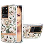 For Samsung Galaxy S20 Ultra Ring IMD Flowers TPU Phone Case(Green Gardenia)