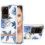 For Samsung Galaxy S20 Ultra Ring IMD Flowers TPU Phone Case(Blue Peony)