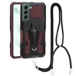 For Samsung Galaxy S22+ 5G Lanyard Mecha Armor Kickstand PC + TPU Phone Case(Brown)