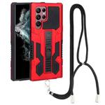 For Samsung Galaxy S22 Ultra 5G Vanguard Lanyard Kickstand TPU + PC Phone Case(Red)