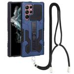 For Samsung Galaxy S22 Ultra 5G Vanguard Lanyard Kickstand TPU + PC Phone Case(Blue)