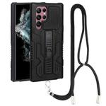 For Samsung Galaxy S22 Ultra 5G Vanguard Lanyard Kickstand TPU + PC Phone Case(Black)