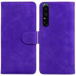 For Sony Xperia 1 IV Skin Feel Pure Color Flip Leather Phone Case(Purple)