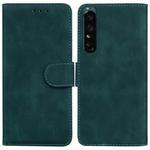 For Sony Xperia 1 IV Skin Feel Pure Color Flip Leather Phone Case(Green)
