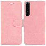 For Sony Xperia 1 IV Skin Feel Pure Color Flip Leather Phone Case(Pink)