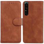 For Sony Xperia 1 IV Skin Feel Pure Color Flip Leather Phone Case(Brown)