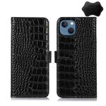 For iPhone 13 Crocodile Top Layer Cowhide Leather Phone Case(Black)