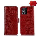 For OPPO Reno7 4G Global/F21 Pro 4G Crocodile Top Layer Cowhide Leather Phone Case(Red)