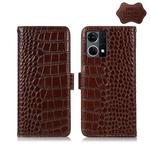 For OPPO Reno7 4G Global/F21 Pro4G Crocodile Top Layer Cowhide Leather Phone Case(Brown)