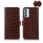 For Samsung Galaxy F23 5G / M23 Crocodile Top Layer Cowhide Leather Phone Case(Brown)