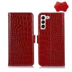 For Samsung Galaxy S22 5G Crocodile Top Layer Cowhide Leather Phone Case(Red)