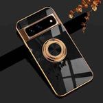 For Google Pixel 7 6D Electroplating Full Coverage Silicone Protective Case with Magnetic Ring Holder(Black)