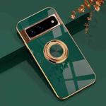 For Google Pixel 7 6D Electroplating Full Coverage Silicone Protective Case with Magnetic Ring Holder(Dark Green)