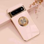 For Google Pixel 7 Pro 6D Electroplating Full Coverage Silicone Protective Case with Magnetic Ring Holder(Light Pink)