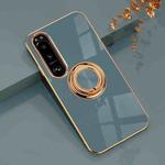 For Sony Xperia 10 IV 6D Electroplating Full Coverage Silicone Protective Case with Magnetic Ring Holder(Grey)