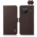 For vivo X80 KHAZNEH Side-Magnetic Litchi Genuine Leather RFID Phone Case(Brown)