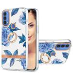 For Motorola Moto E20 / E30 / E40 Ring IMD Flowers TPU Phone Case(Blue Peony)