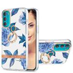 For Motorola Moto G71 5G Ring IMD Flowers TPU Phone Case(Blue Peony)