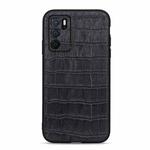 For OPPO A16 Accurate Hole Crocodile Texture Genuine Leather Phone Case(Black)