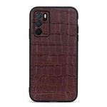 For OPPO A16 Accurate Hole Crocodile Texture Genuine Leather Phone Case(Brown)