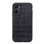 For OPPO A76 Accurate Hole Crocodile Texture Genuine Leather Phone Case(Black)