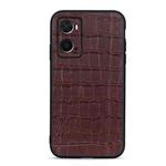 For OPPO A76 Accurate Hole Crocodile Texture Genuine Leather Phone Case(Brown)