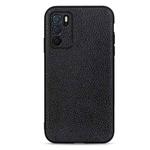 For OPPO A16 Accurate Hole Litchi Texture Genuine Leather Phone Case(Black)