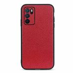 For OPPO A16 Accurate Hole Litchi Texture Genuine Leather Phone Case(Red)