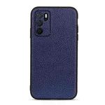 For OPPO A16 Accurate Hole Litchi Texture Genuine Leather Phone Case(Blue)