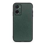 For OPPO A76 Accurate Hole Litchi Texture Genuine Leather Phone Case(Green)