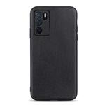 For OPPO A16 Accurate Hole Lambskin Texture Genuine Leather Phone Case(Black)