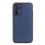 For OPPO A16 Accurate Hole Lambskin Texture Genuine Leather Phone Case(Blue)
