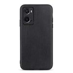For OPPO A76 Accurate Hole Lambskin Texture Genuine Leather Phone Case(Black)