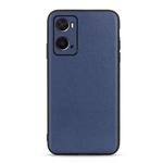 For OPPO A76 Accurate Hole Lambskin Texture Genuine Leather Phone Case(Blue)