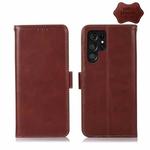 For Samsung Galaxy S22 Ultra 5G Crazy Horse Top Layer Cowhide Leather Phone Case(Brown)