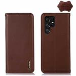 For Samsung Galaxy S22 Ultra 5G KHAZNEH Nappa Top Layer Cowhide Leather Phone Case(Brown)