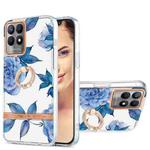 For OPPO Realme 8i Ring IMD Flowers TPU Phone Case(Blue Peony)