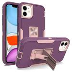 For iPhone 12 Magnetic Holder Phone Case(Purple Red + Rose Gold)