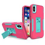 For iPhone X / XS Magnetic Holder Phone Case(Rose Red + Blue-green)