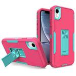 For iPhone XR Magnetic Holder Phone Case(Rose Red + Blue-green)