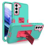 For Samsung Galaxy S21 FE 5G Magnetic Holder Phone Case(Green + Rose Red)